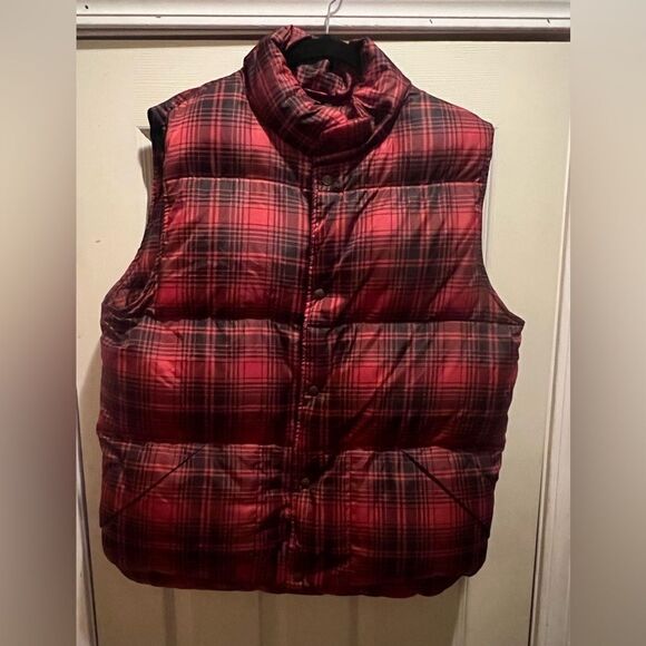 Vintage LL BEAN Red/Black Plaid Goose Down Packable Puffer - Picture 1 of 9